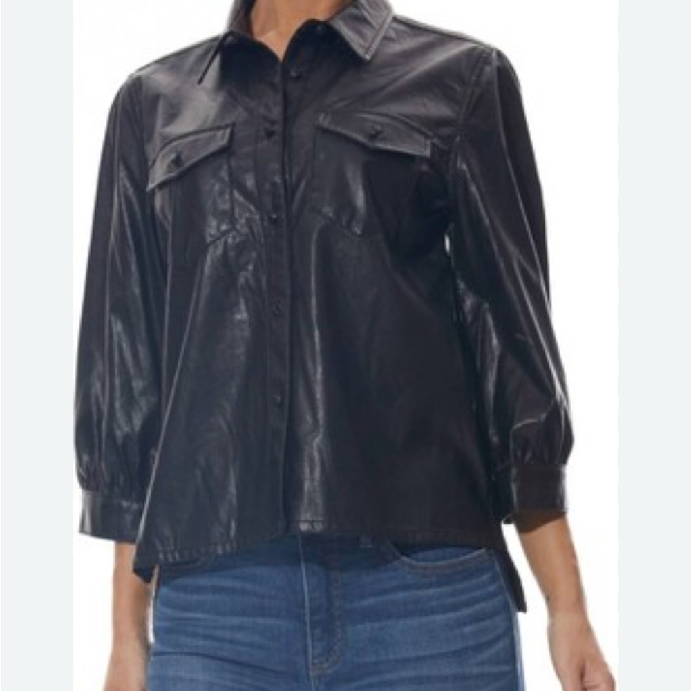 Oat New York Black Faux Leather Shirt NWT size medium.